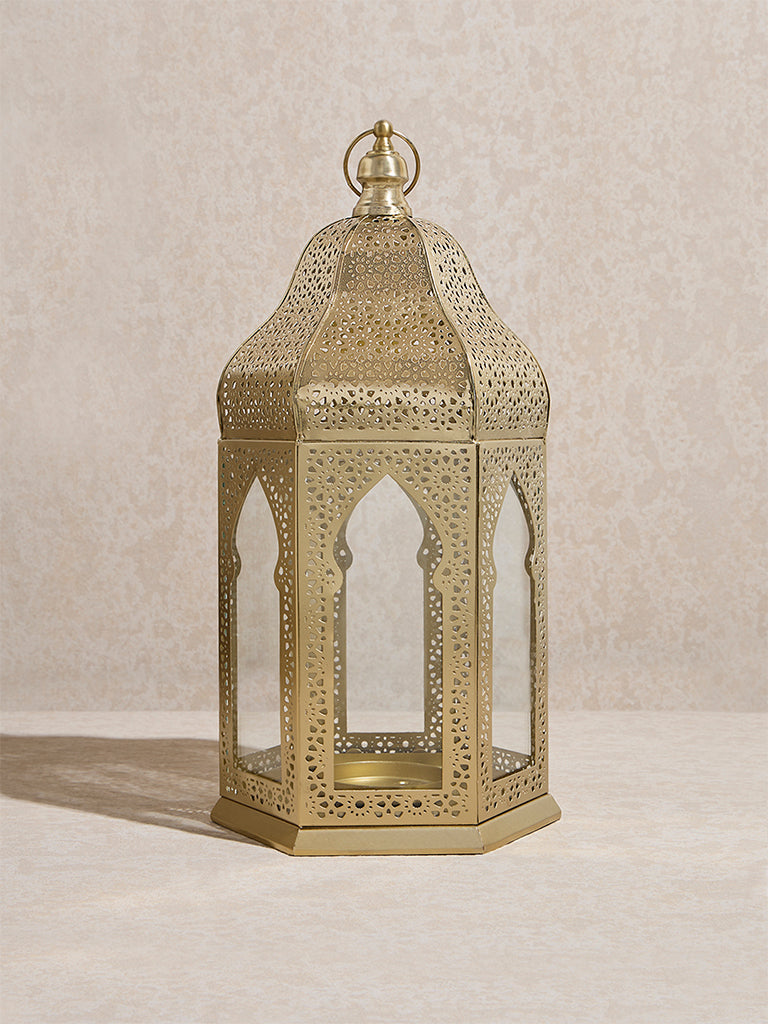Westside Home Gold Moroccan Etched Lantern- Large