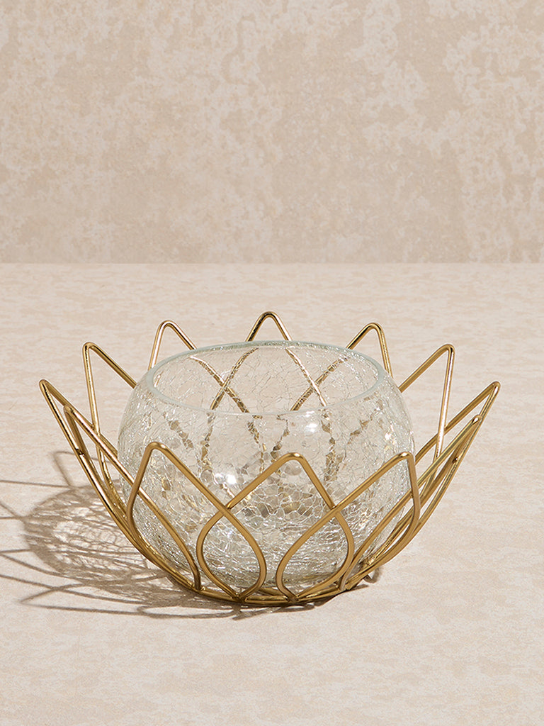 Westside Home Gold Lotus-Shaped Tealight Candle Holder