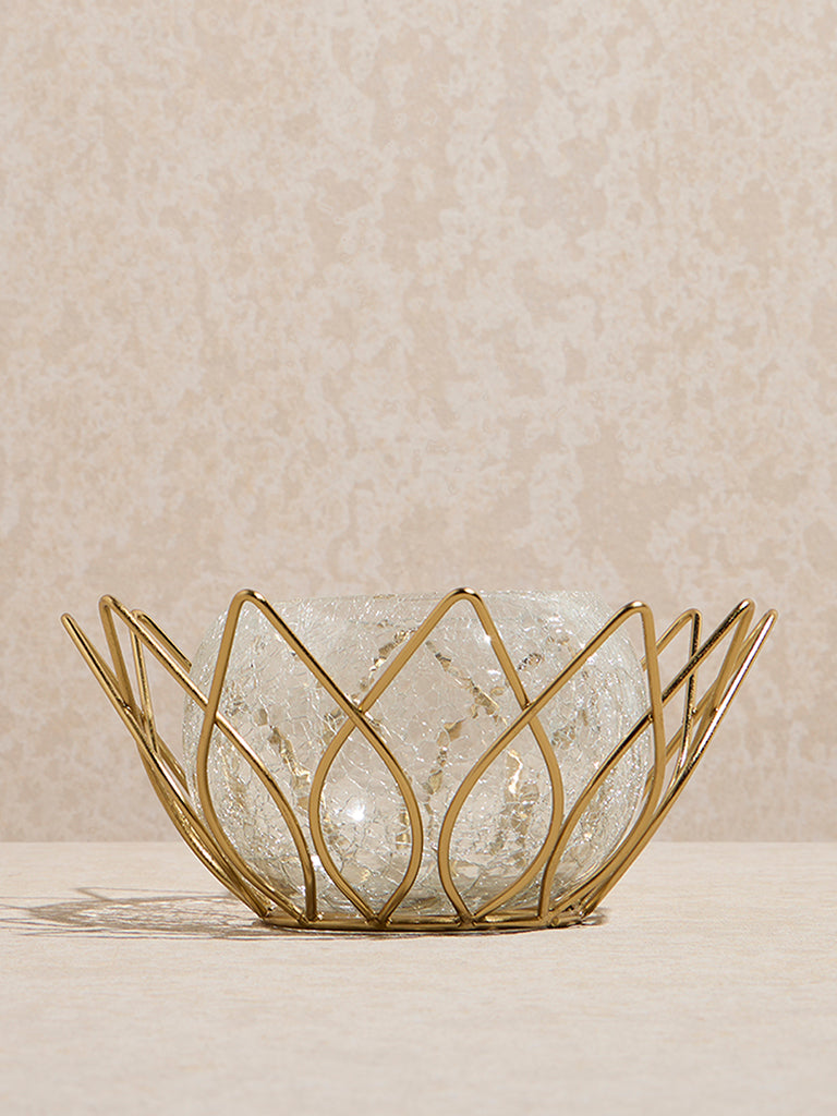 Westside Home Gold Lotus-Shaped Tealight Candle Holder