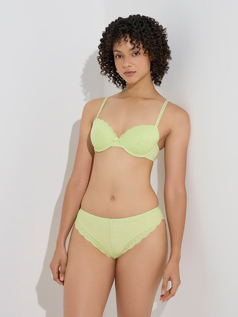 Wunderlove Lime Lace Detailed Under-Wired Cotton-Blend Bra
