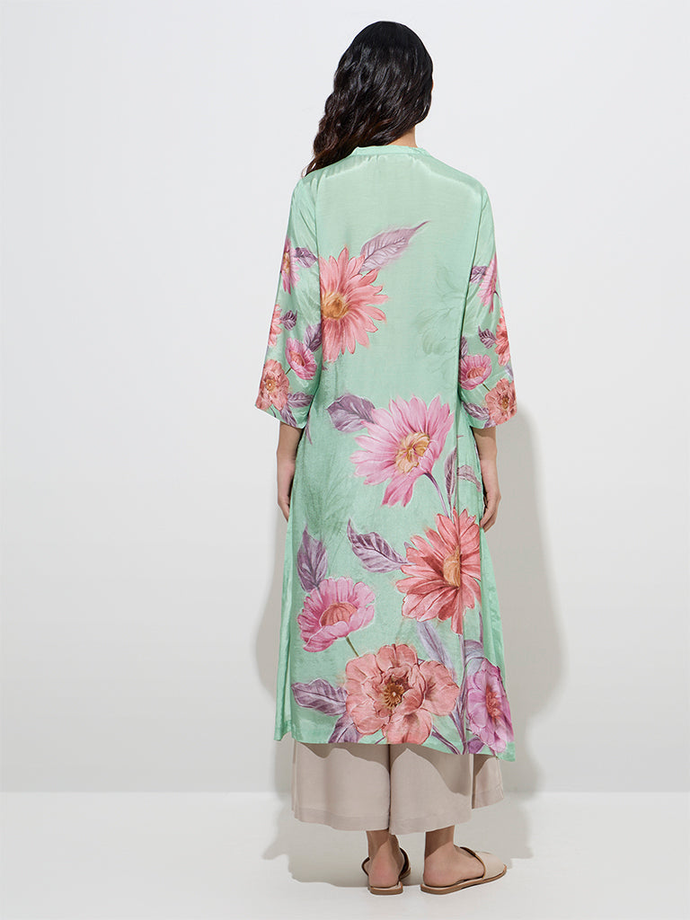 Utsa Green Floral Printed A-Line Kurta