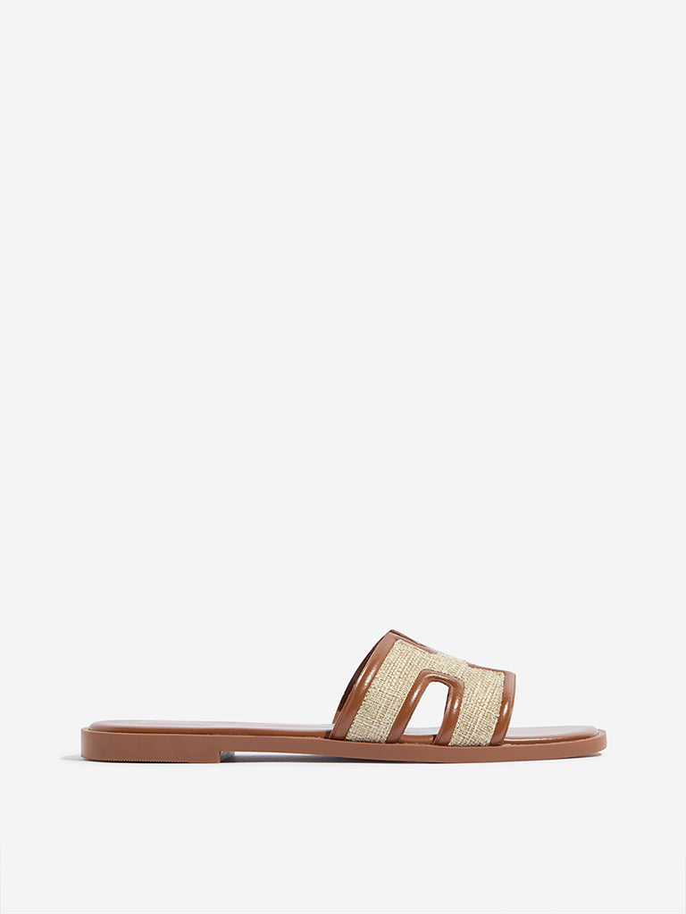 Westside LUNA BLU Women's Tan Jute-Textured Slides Side View