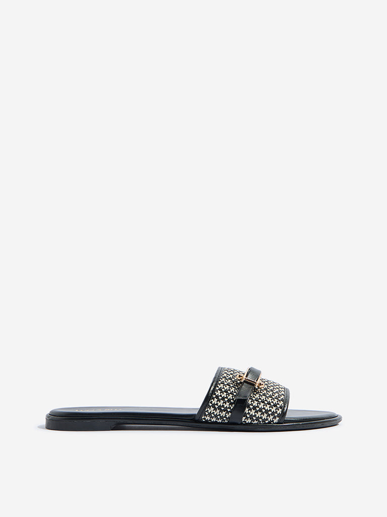 Westside LUNA BLU Women's Black Jute-Textured Slides Side View
