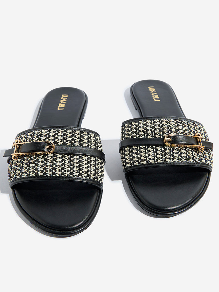 Westside LUNA BLU Women's Black Jute-Textured Slides Zoomed View
