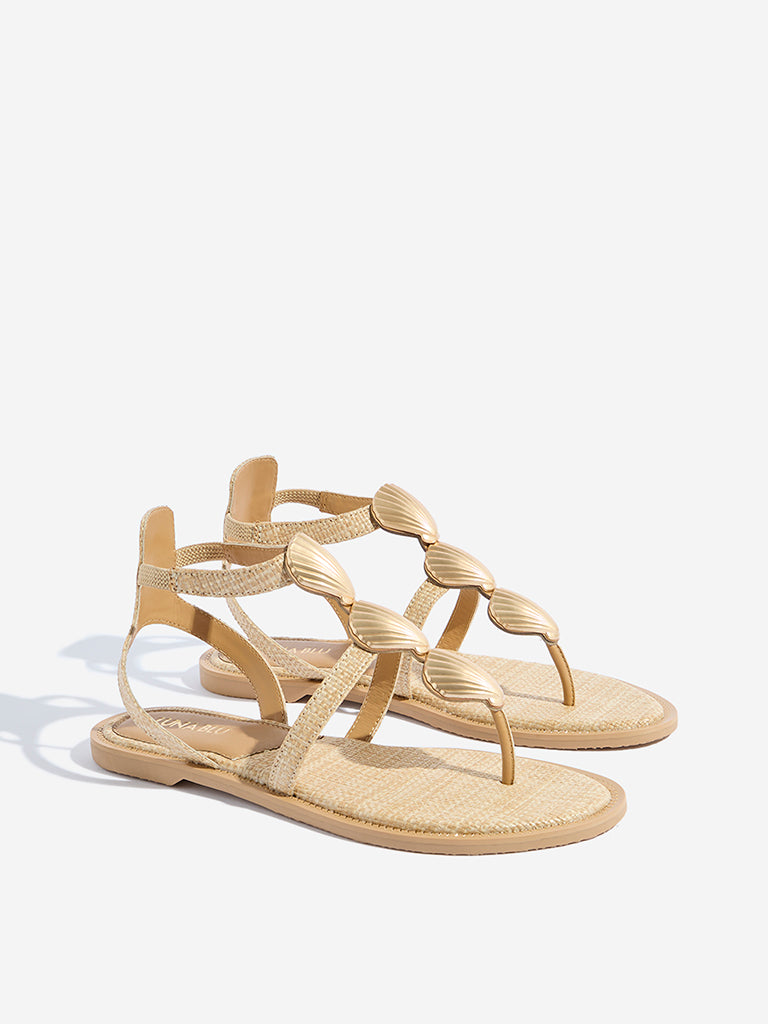 LUNA BLU Beige Shell-Detailed Sandals