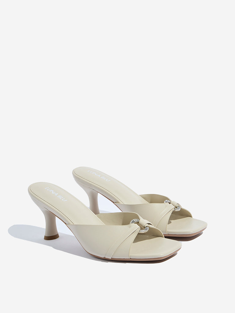 Westside LUNA BLU Women's  Ivory Stiletto Heel Sandals for Casual Wear Front View