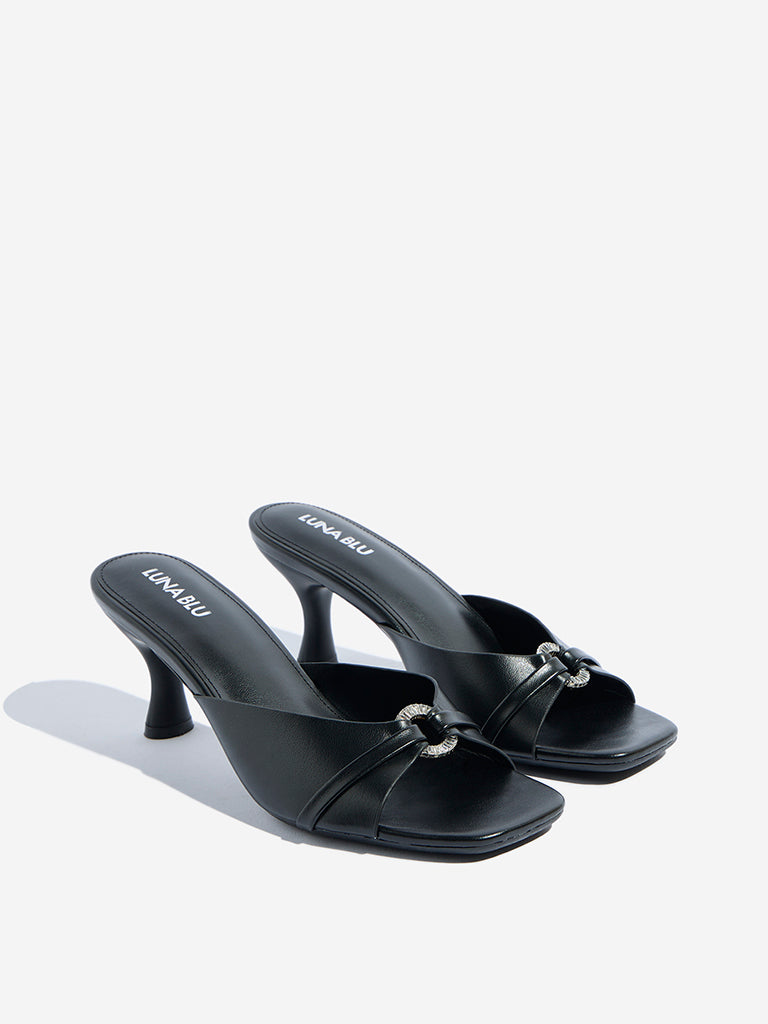 Westside LUNA BLU Women's  Black Stiletto Heel Sandals for Casual Wear Front View