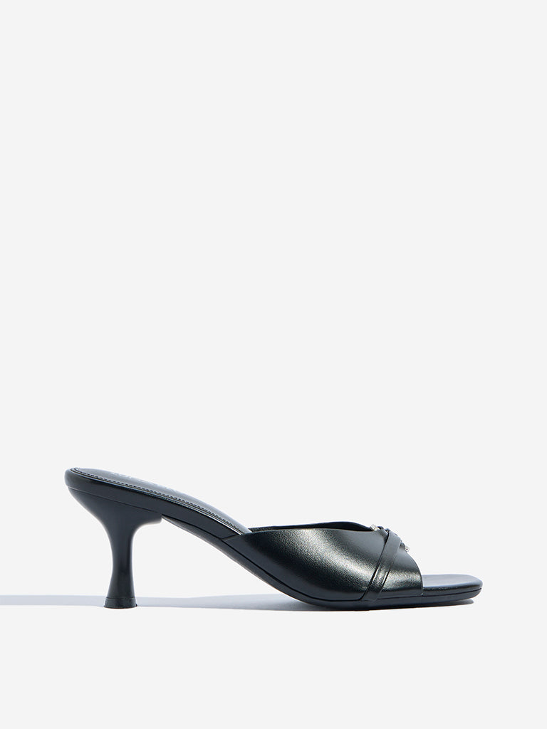 Westside LUNA BLU Women's  Black Stiletto Heel Sandals for Casual Wear Side View