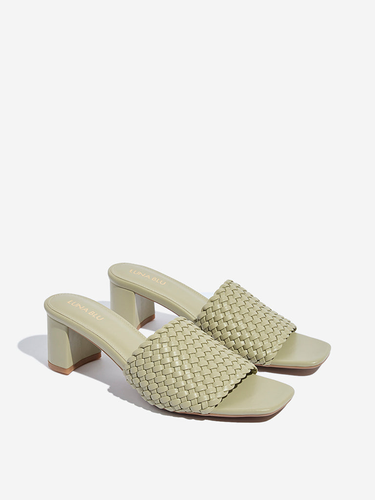 Westside LUNA BLU Women's  Sage Woven-Textured Block Heel Sandals for Casual Wear Front View