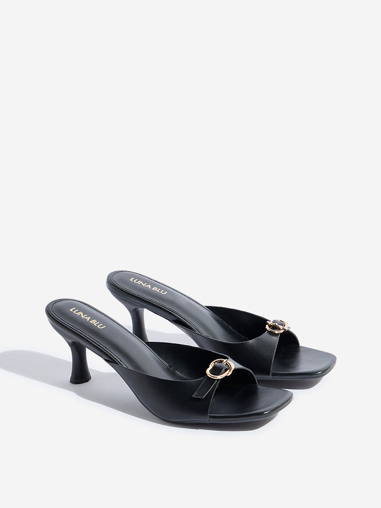 LUNA BLU Black Buckle-Detailed Heel Sandals