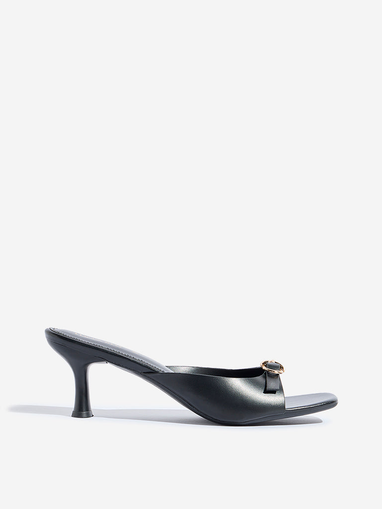 LUNA BLU Black Buckle-Detailed Heel Sandals
