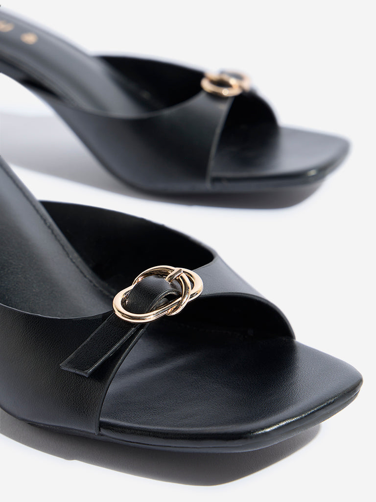 LUNA BLU Black Buckle-Detailed Heel Sandals