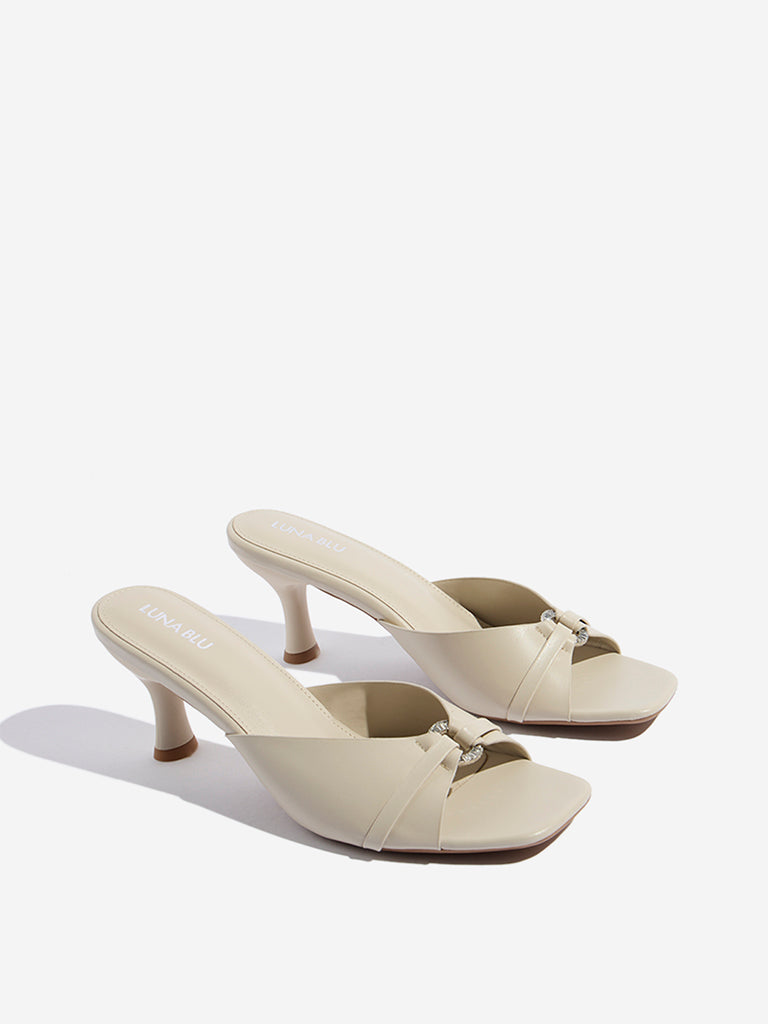 LUNA BLU Ivory Hardware-Detailed Kitten-Heel Sandals