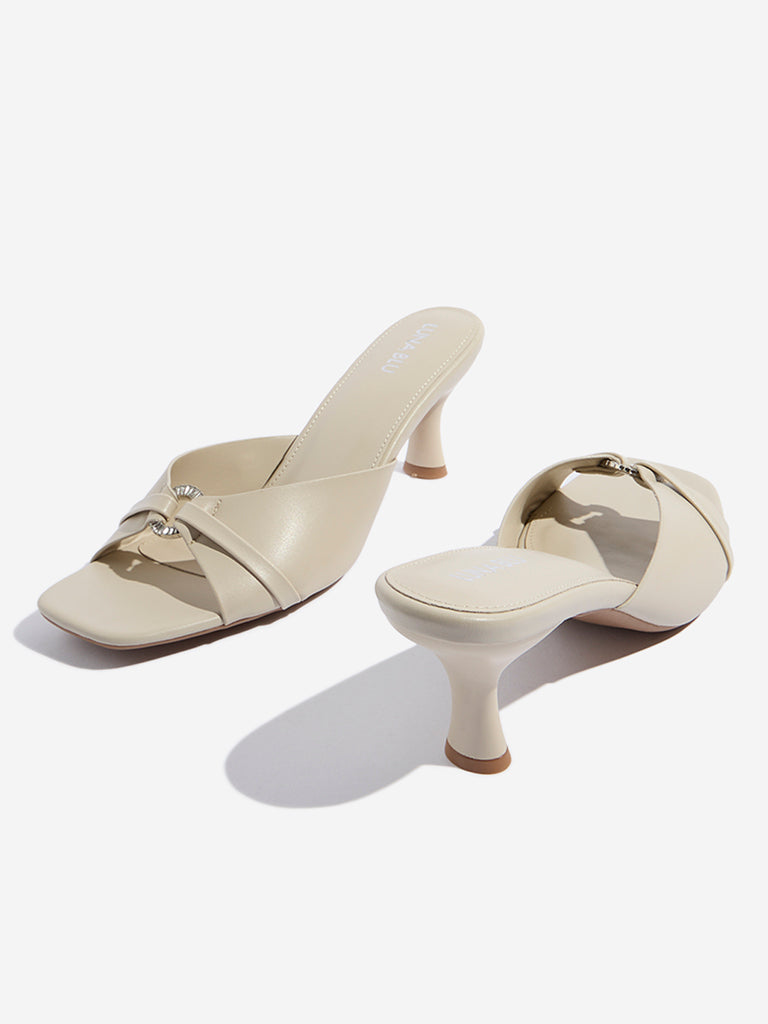 LUNA BLU Ivory Hardware-Detailed Kitten-Heel Sandals