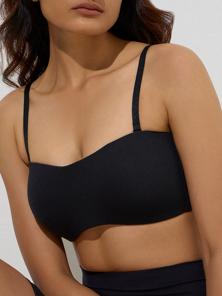 Wunderlove Black Padded Strapless Cotton-Blend Bra