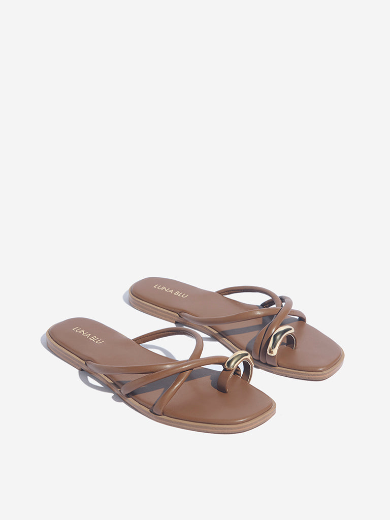 LUNA BLU Tan Cord Toe-Ring Sandals