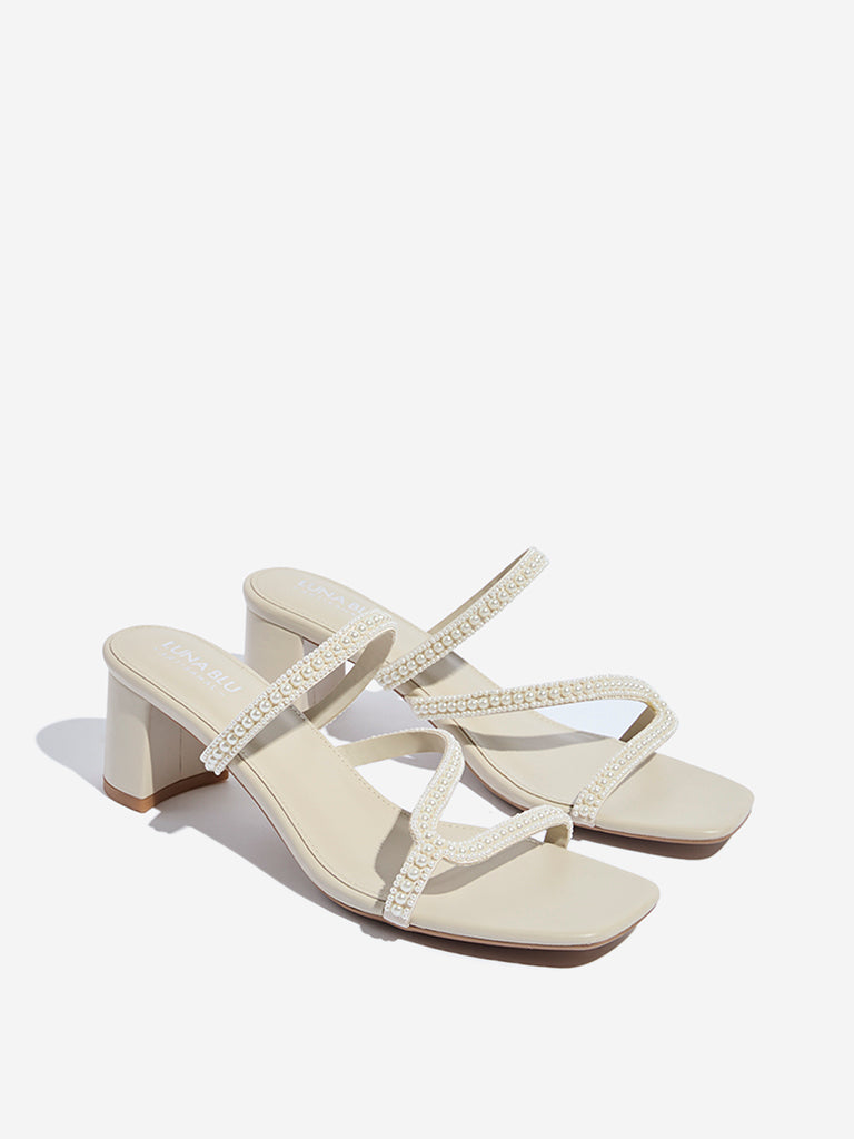LUNA BLU Ivory Pearlescent Heel Sandals