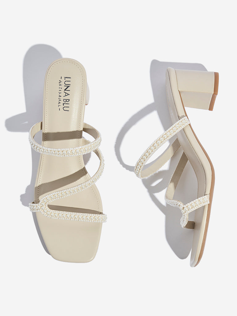 LUNA BLU Ivory Pearlescent Heel Sandals