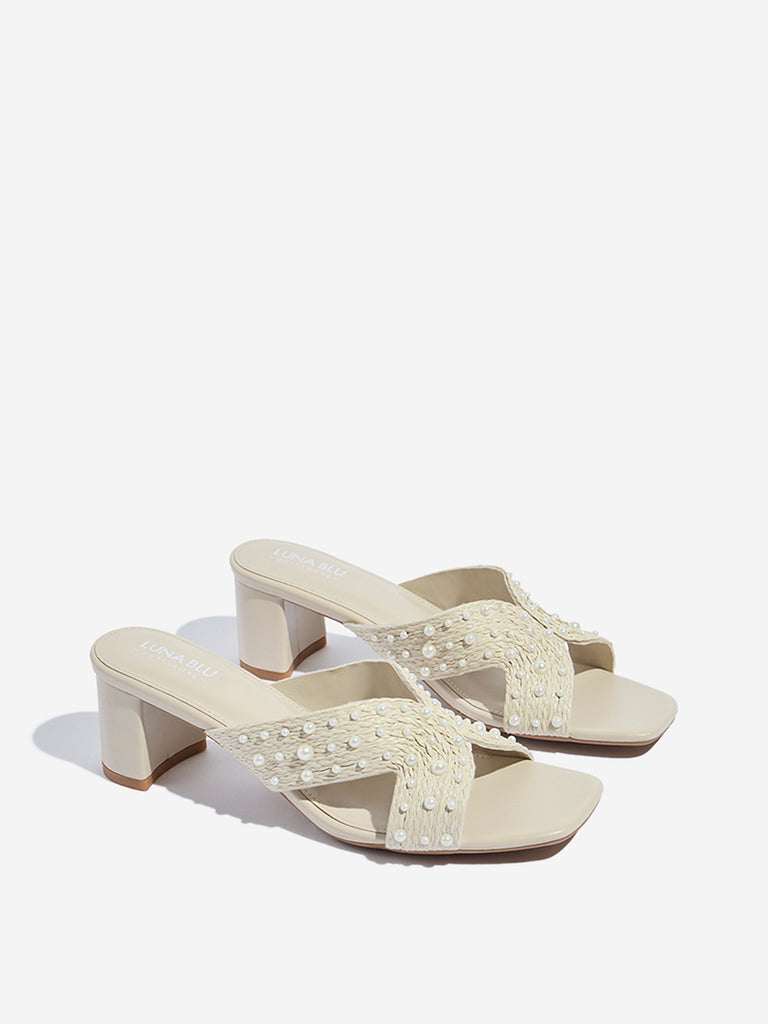 LUNA BLU Beige Pearlescent Heel Sandals