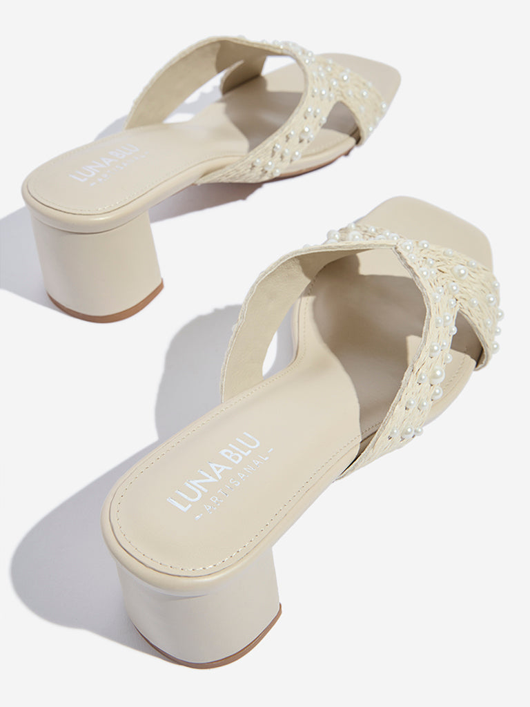 LUNA BLU Beige Pearlescent Heel Sandals