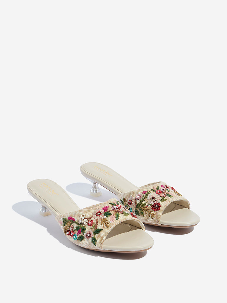 Westside LUNA BLU Women's  Multicolour Floral Embroidered Heel Sandals for Festival Wear Front View