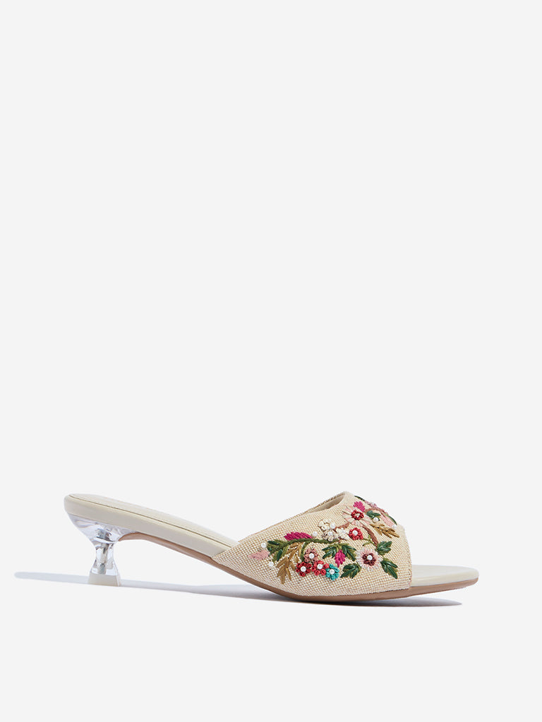Westside LUNA BLU Women's  Multicolour Floral Embroidered Heel Sandals for Festival Wear Side View
