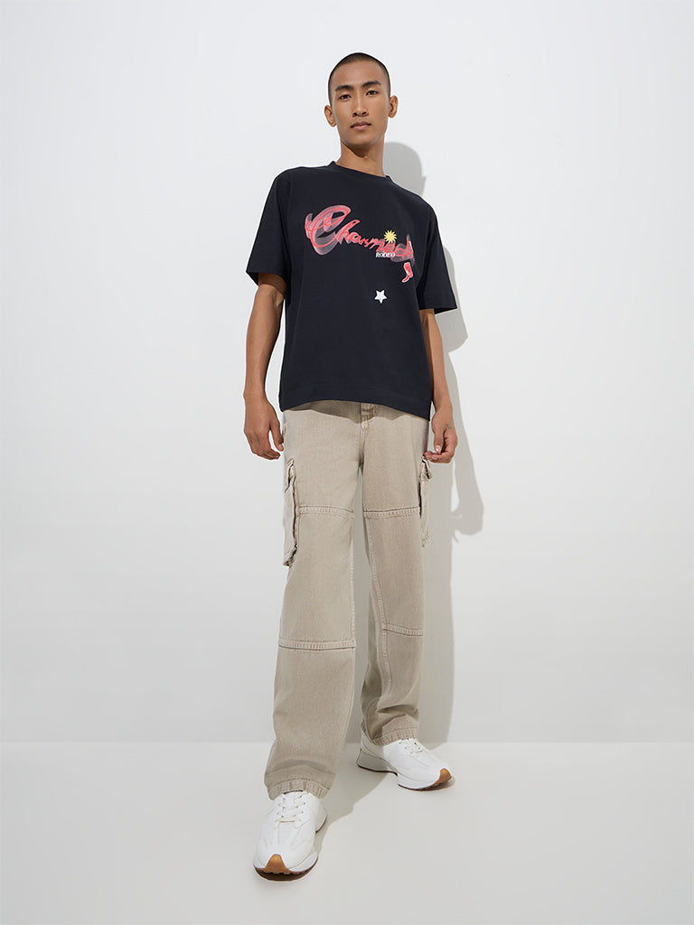 Nuon Beige Cargo-Style Relaxed - Fit Mid - Rise Jeans