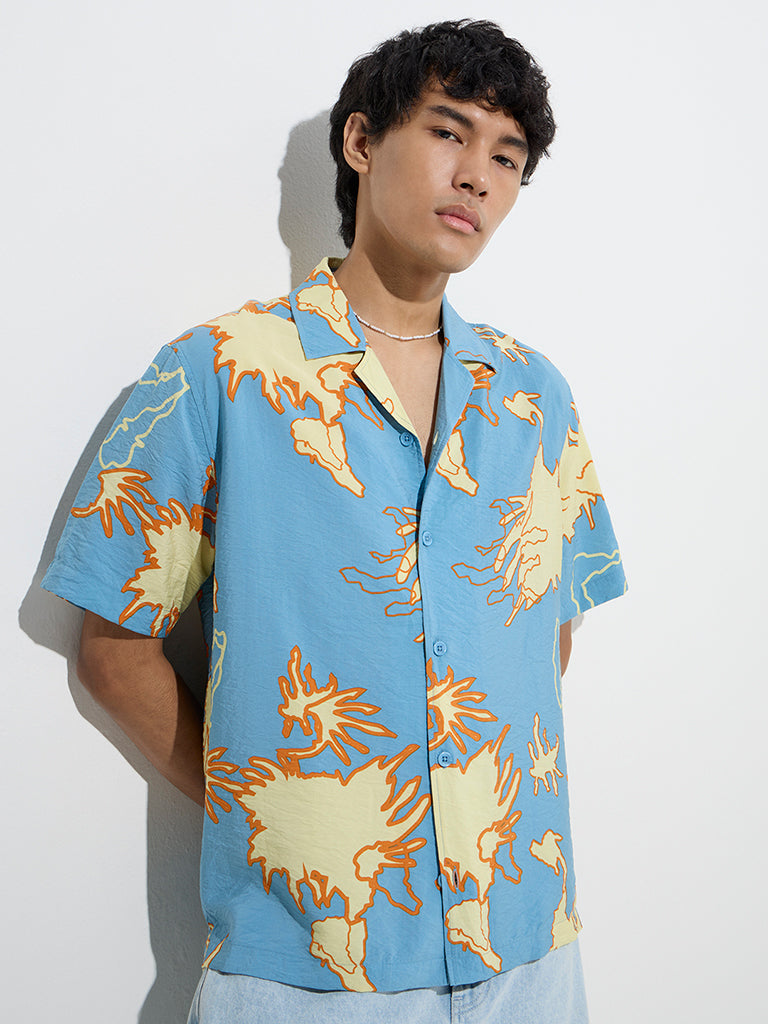 Nuon Blue Abstract Design Relaxed-Fit Shirt