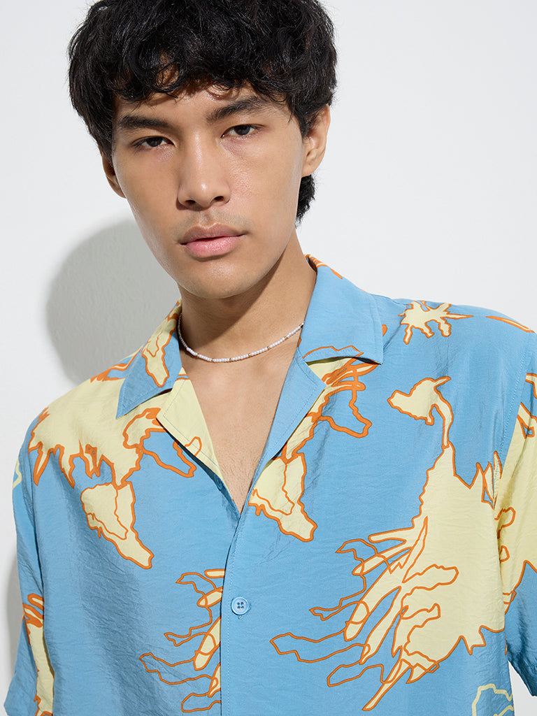 Nuon Blue Abstract Design Relaxed-Fit Shirt