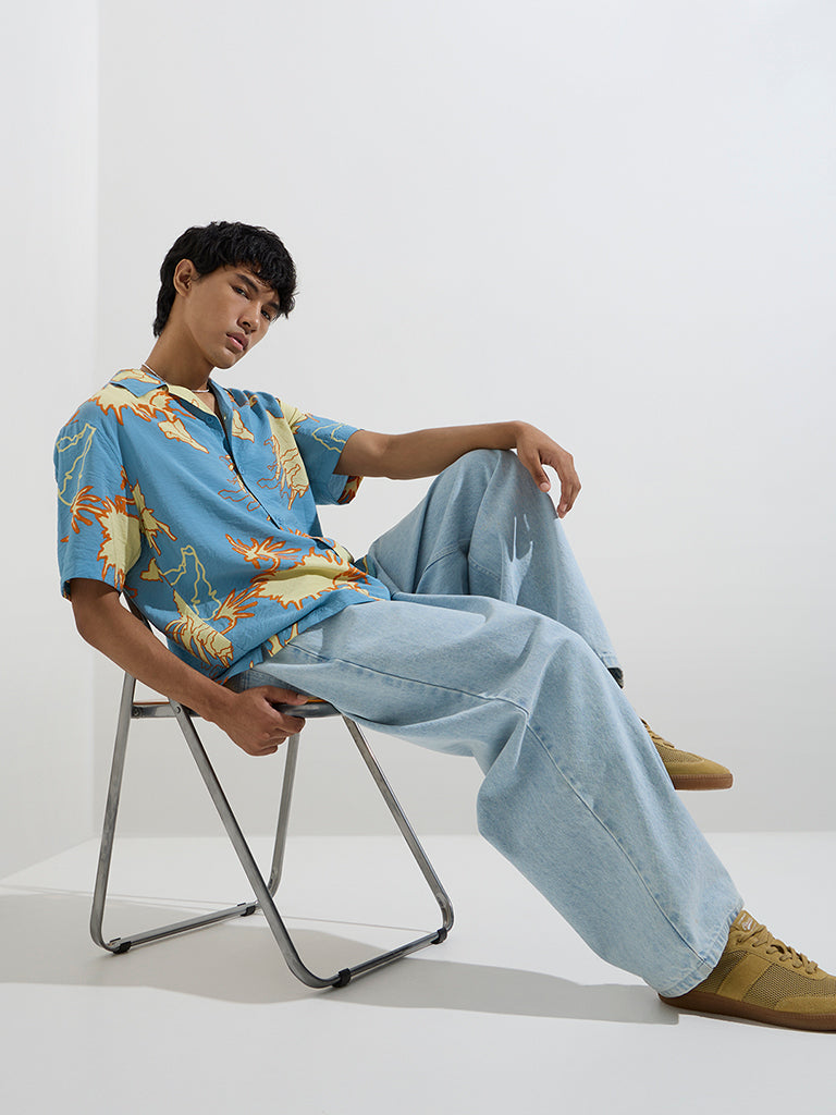 Nuon Blue Abstract Design Relaxed-Fit Shirt