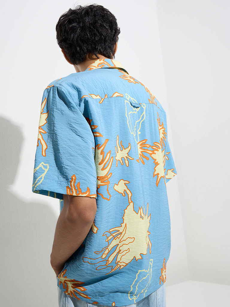 Nuon Blue Abstract Design Relaxed-Fit Shirt