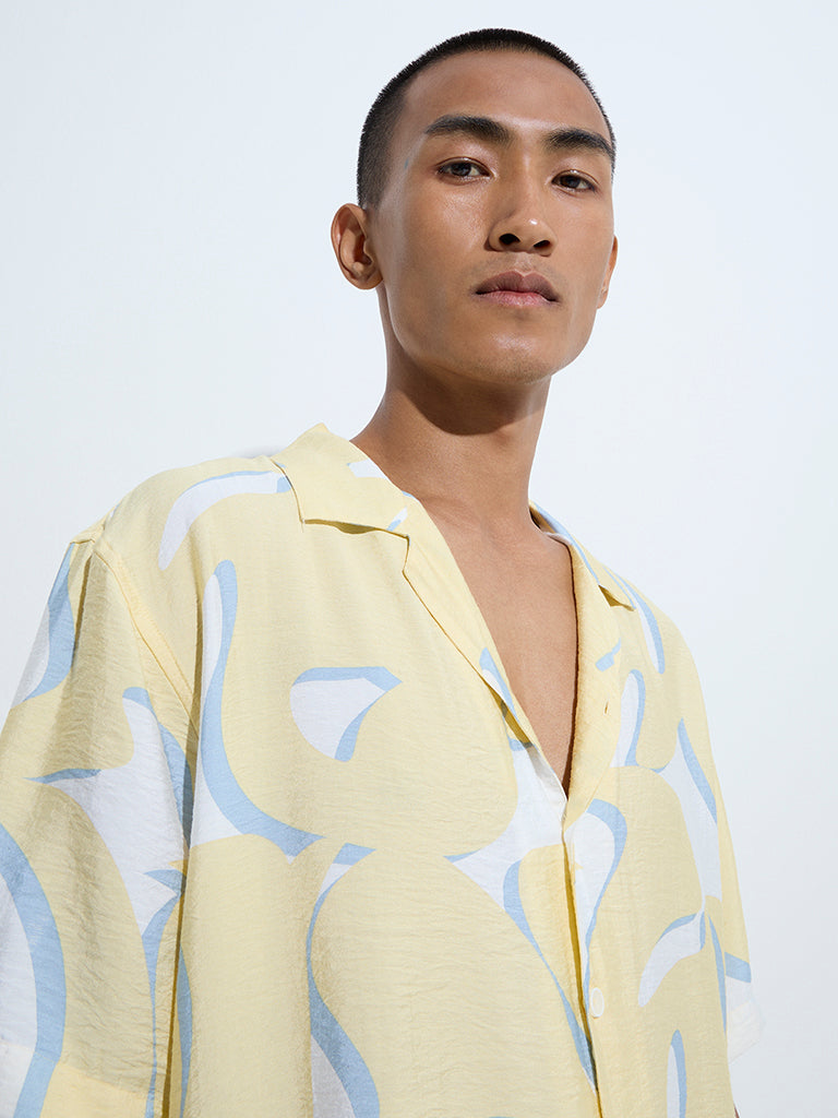 Nuon Light Yellow Abstract Design Relaxed-Fit Shirt