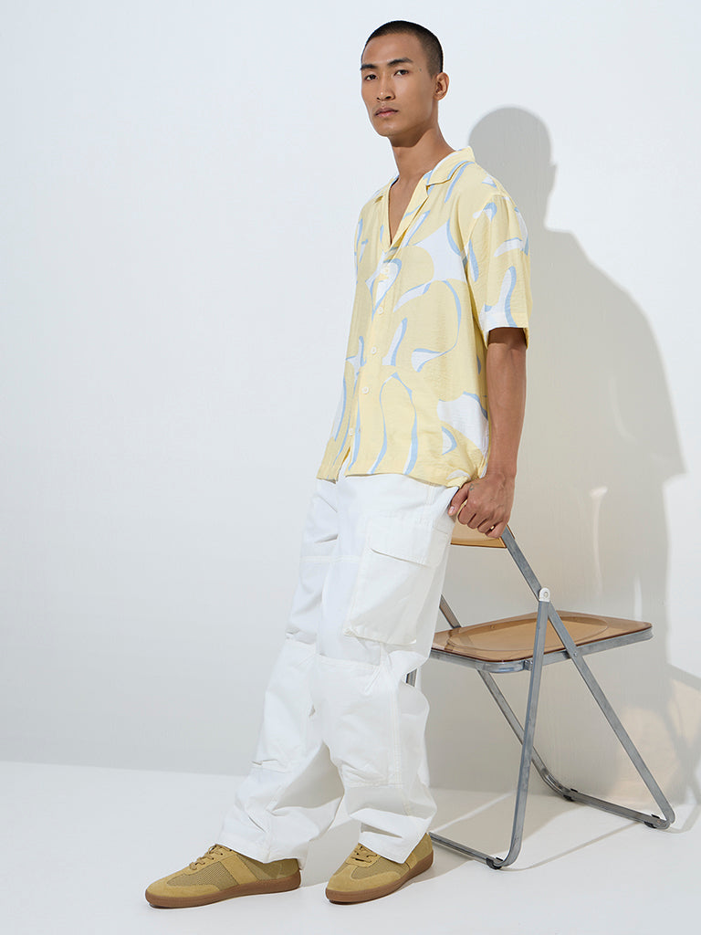 Nuon Light Yellow Abstract Design Relaxed-Fit Shirt