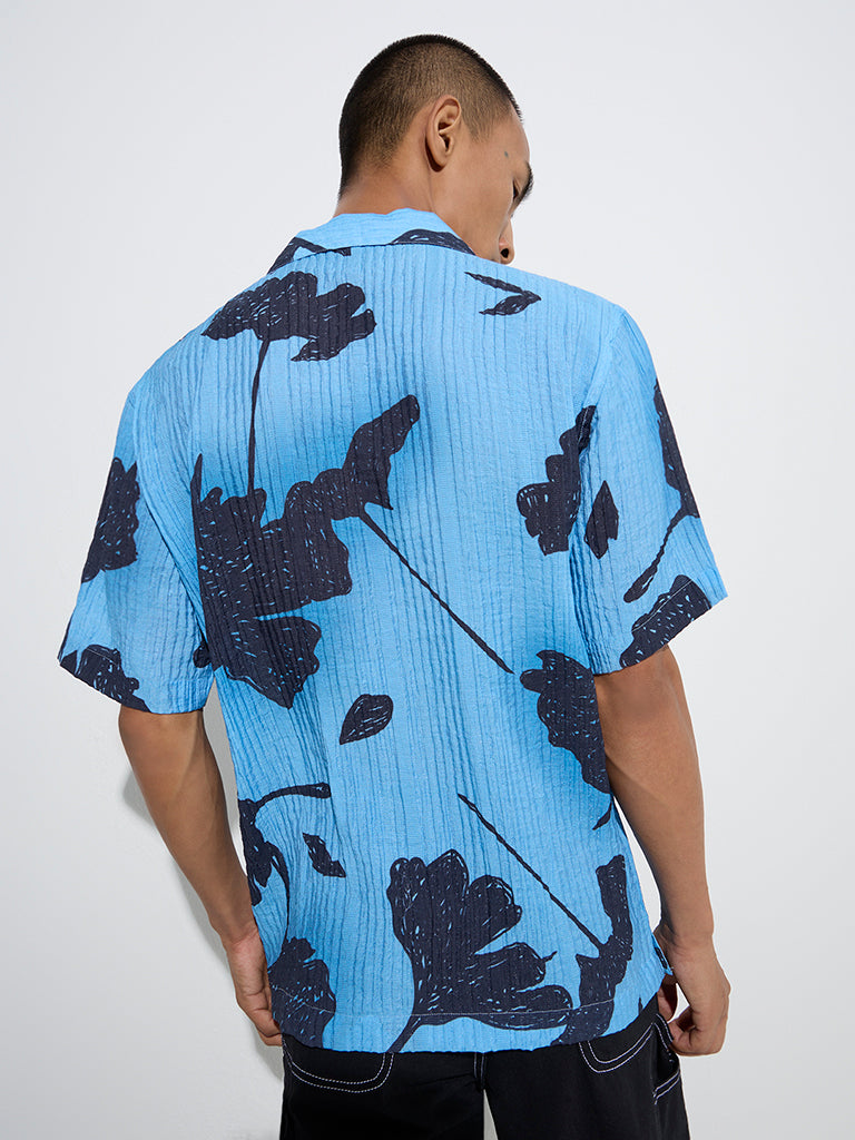 Nuon Blue Floral Printed Relaxed-Fit Shirt
