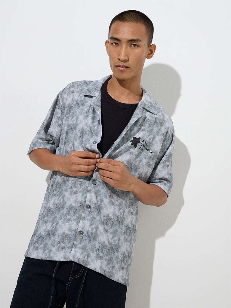 Nuon Grey Tie-Dye Printed Relaxed-Fit Shirt