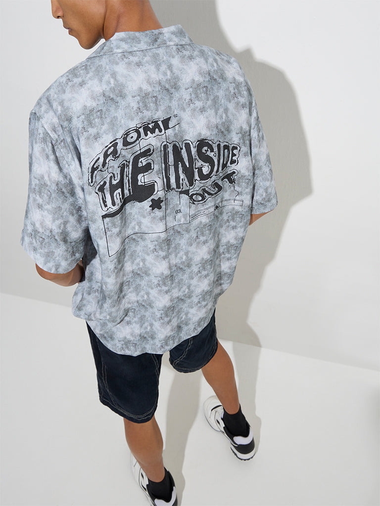 Nuon Grey Tie-Dye Printed Relaxed-Fit Shirt