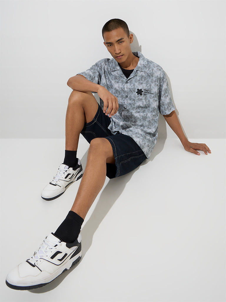 Nuon Grey Tie-Dye Printed Relaxed-Fit Shirt