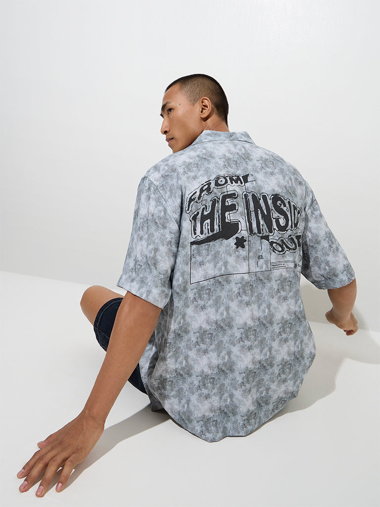 Nuon Grey Tie-Dye Printed Relaxed-Fit Shirt