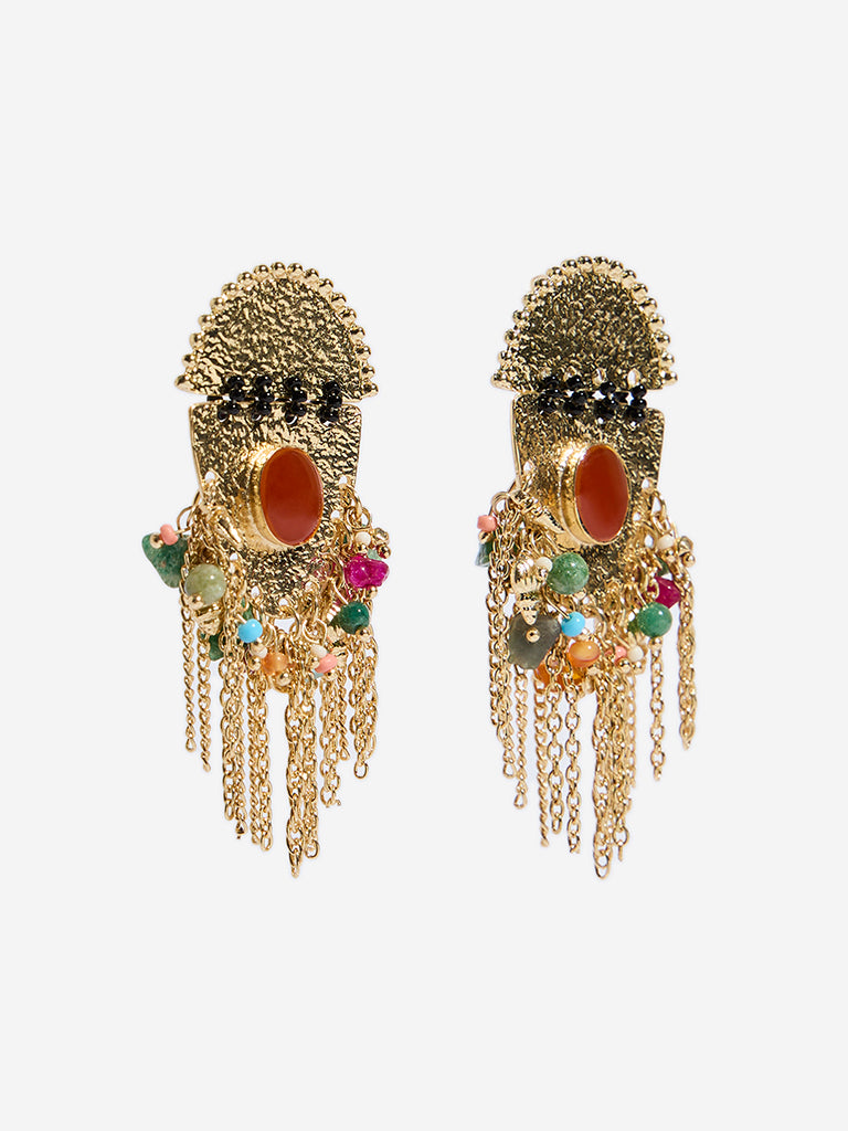 Westside Accessories Gold Gemstone Dangler Boho Earrings