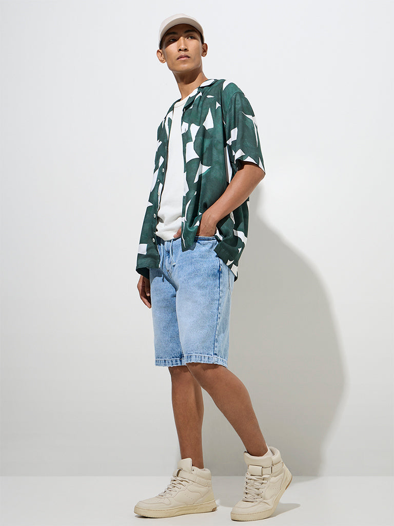 Nuon Blue Relaxed-Fit Mid-Rise Denim Shorts