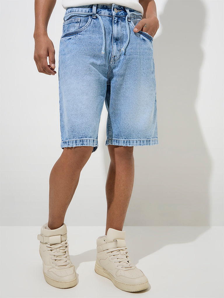 Nuon Blue Relaxed-Fit Mid-Rise Denim Shorts