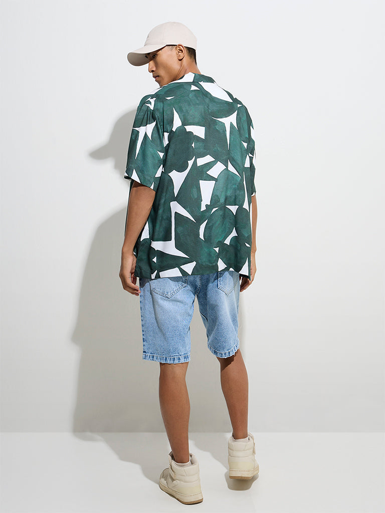 Nuon Blue Relaxed-Fit Mid-Rise Denim Shorts