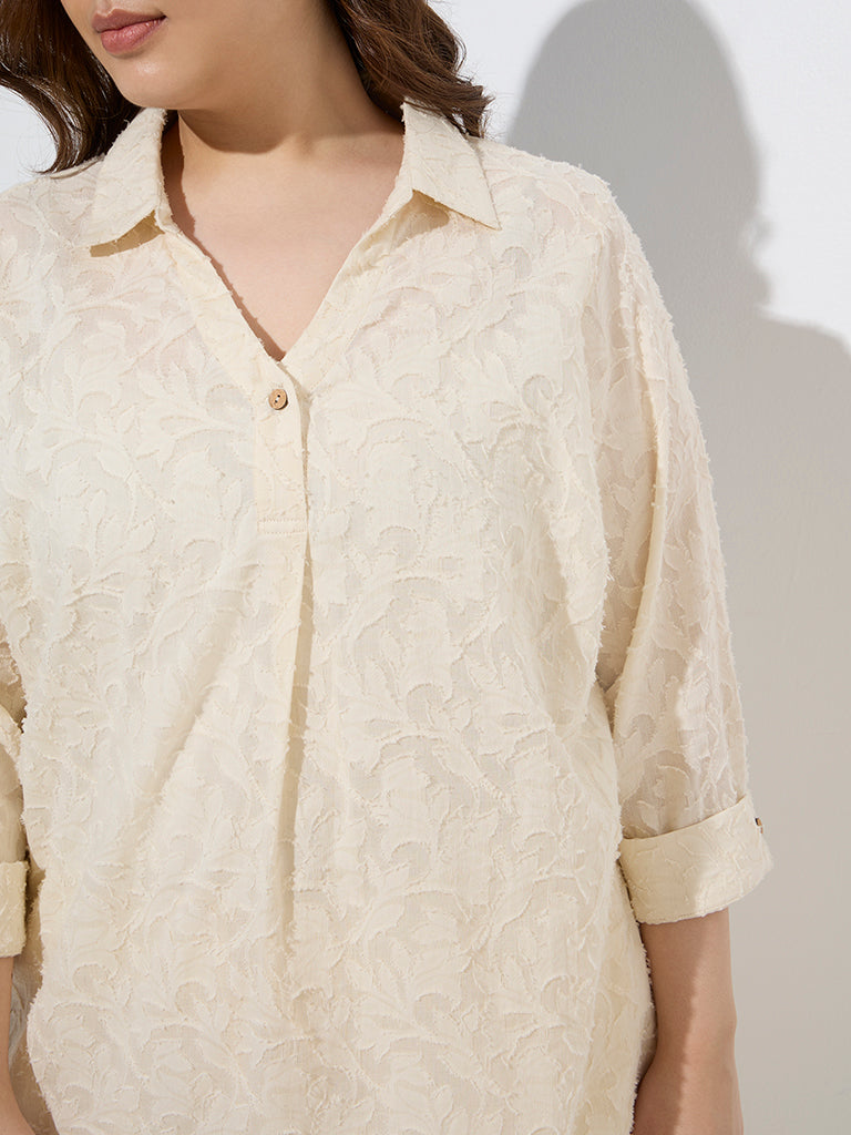 westisde Diza Women's Beige Jacquard Cotton Tunic for Work Wear Zoom View