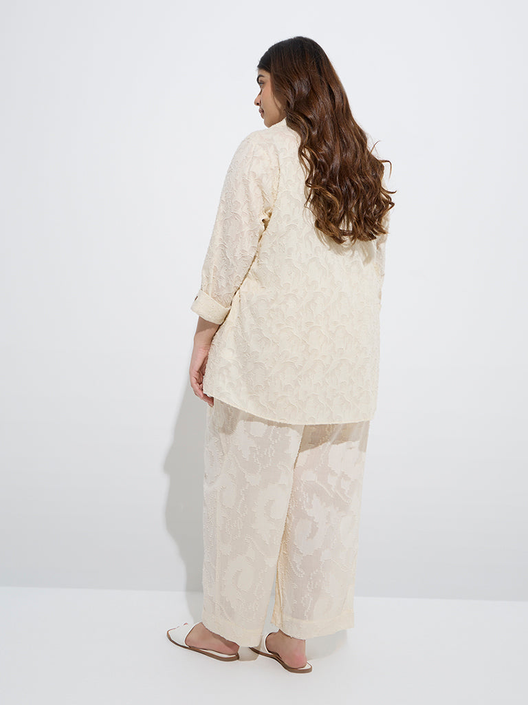 westisde Diza Women's Beige Jacquard Cotton Tunic for Work Wear Back View