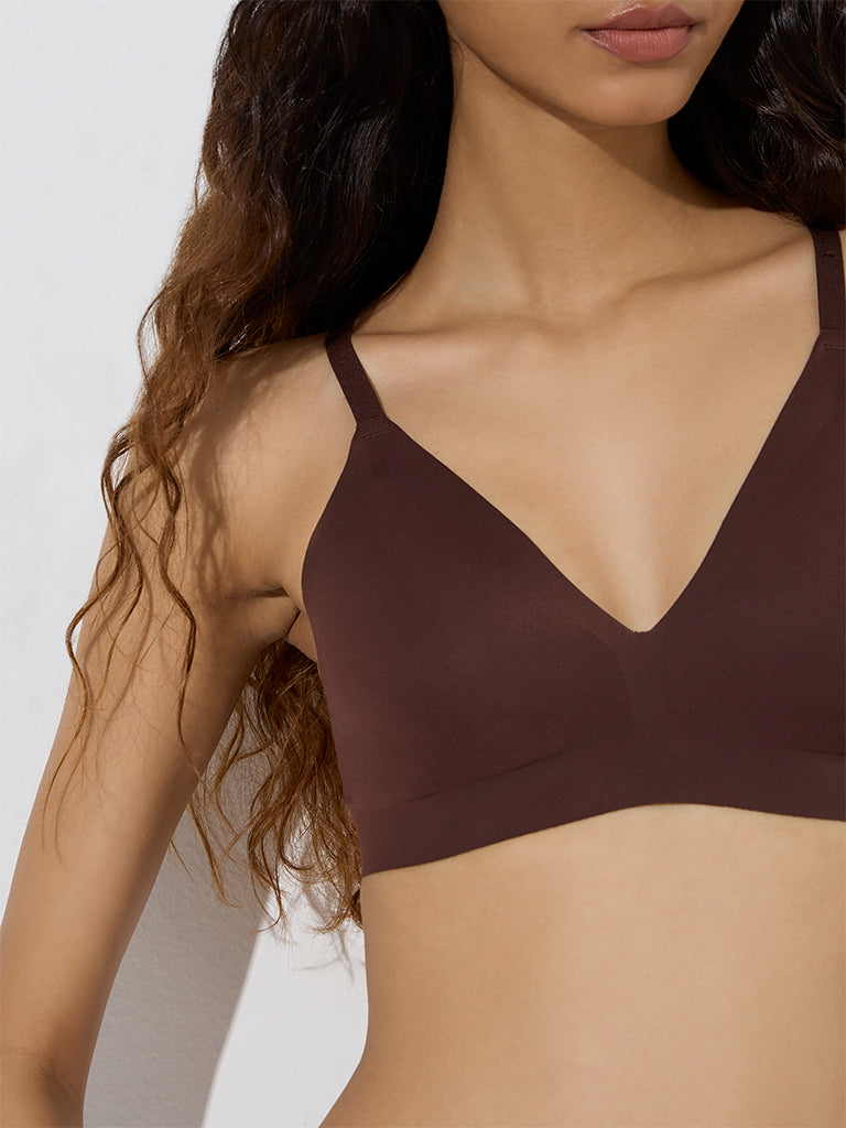 Westside Superstar Women's Dark Brown Invisible Triangle Padded Bra for Casual Wear Zoom View