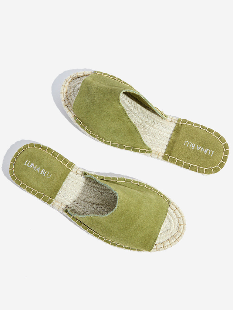 LUNA BLU Olive Suede Espadrille Slides