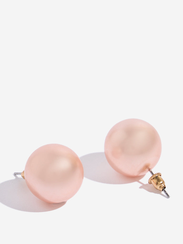 Westside Accessories Peach Big Pearl Stud Earrings