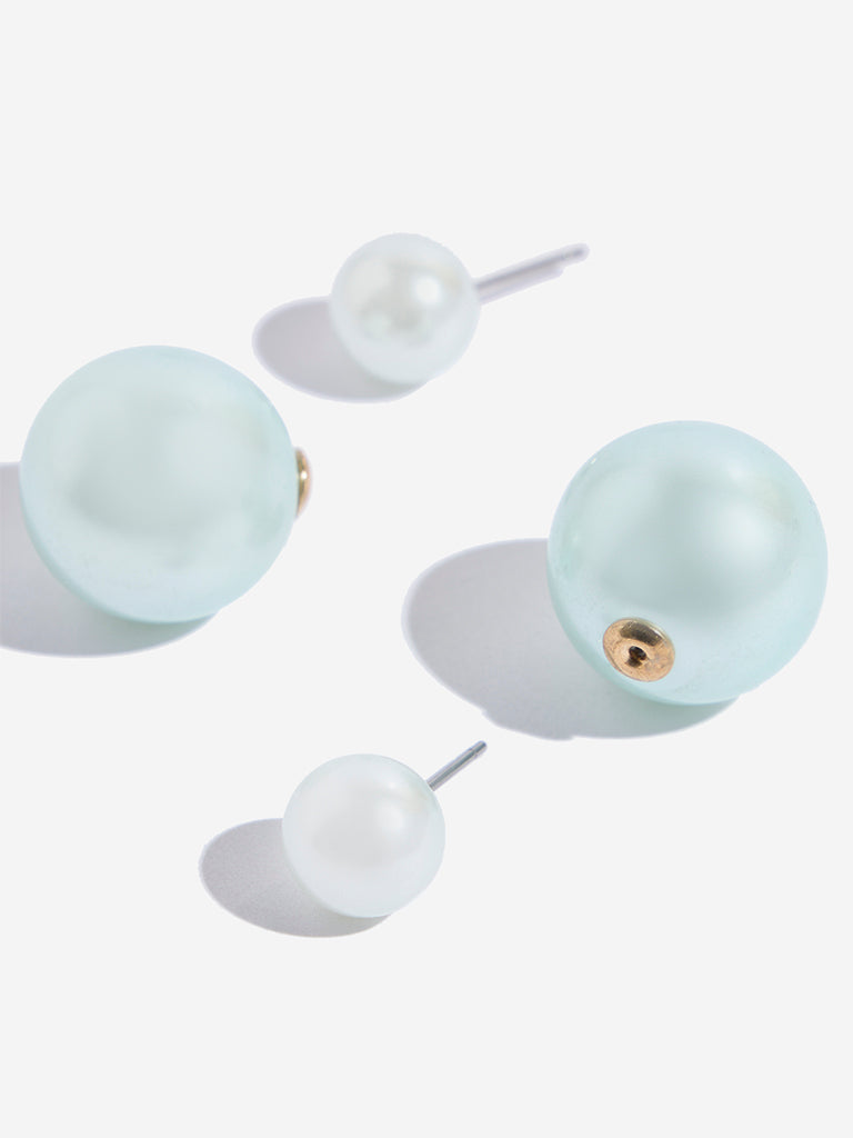 Westside Accessories Blue Ball Bearing Pearl Earrings