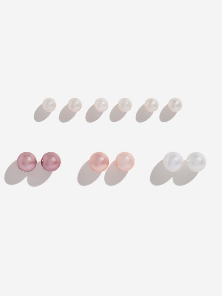 Westside Accessories Multicolour Pearl Stud Earrings - Pack of 6