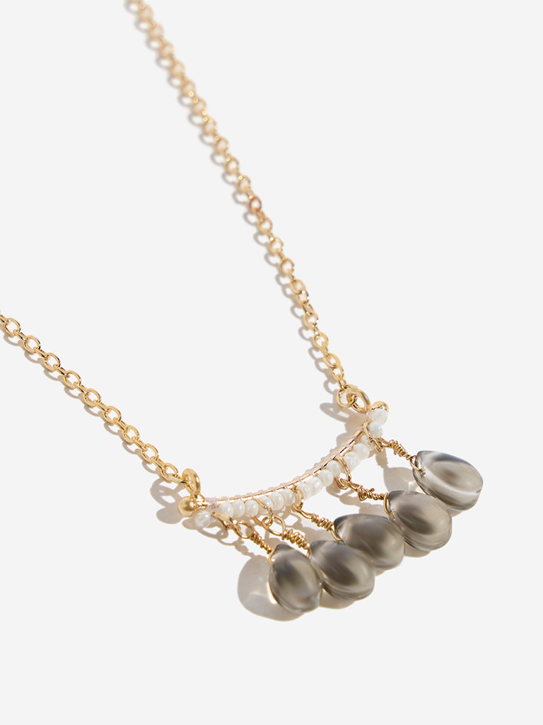 Westside Accessories Gold Glass Gemstone Long Pendant Necklace